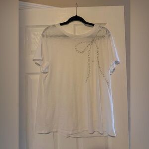 LOFT White Tee with Silver Bow Detail